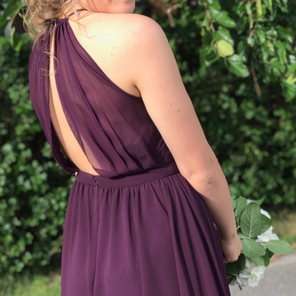 Dark Purple Halter Neck Bridesmaids Dress - Picture 2 of 6